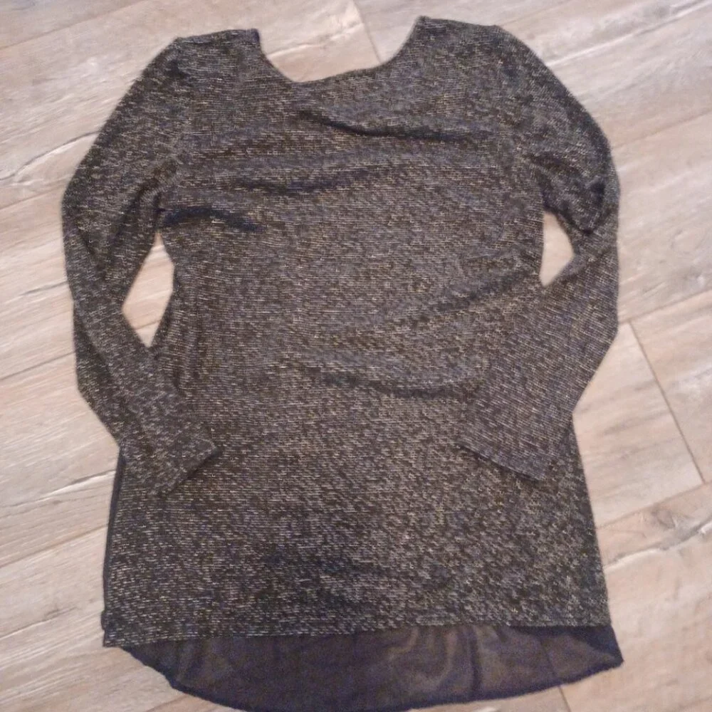 Three Seasons Maternity Black Sparkly Bling Long SleeveTunic, Sheer partly Large